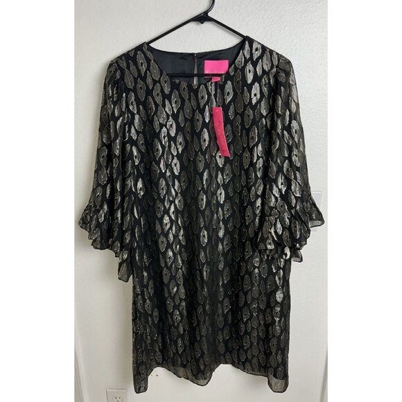 Lilly Pulitzer Francis Silk Dress In Onyx Leopard Metallic Black Size L New $248 - Picture 13 of 14